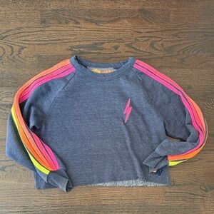 Aviator Nation Navy Heather Sweatshirt with Rainbow Stripes